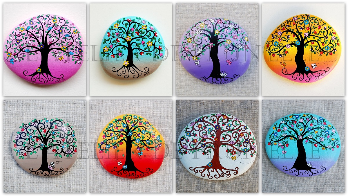 Galets peints arbres de vie-galets de gratitude