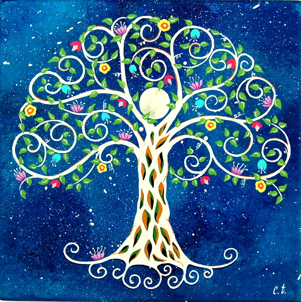 peinture sur toile-arbre de vie cosmos