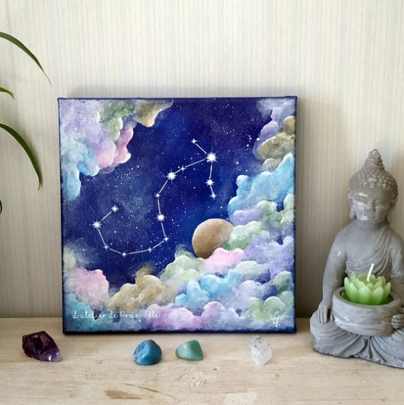 peinture sur toile constellation scorpion sur fond cosmique
