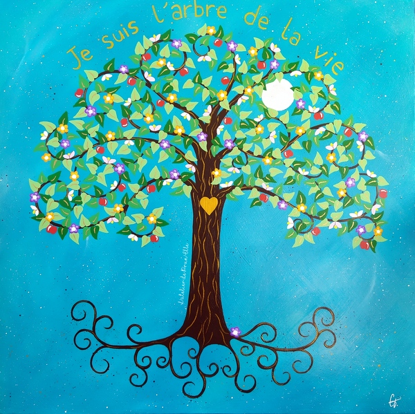 peinture sur toile-arbre de vie turquoise 40×40