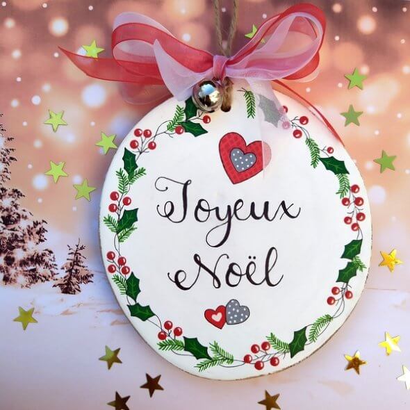 décoration de noel rondelle bois extérieur joyeux noel-12cm