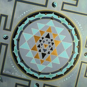 peinture vibratoire sri yantra bleu et or