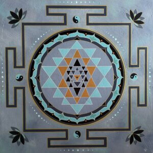 peinture vibratoire sri yantra bleu/or