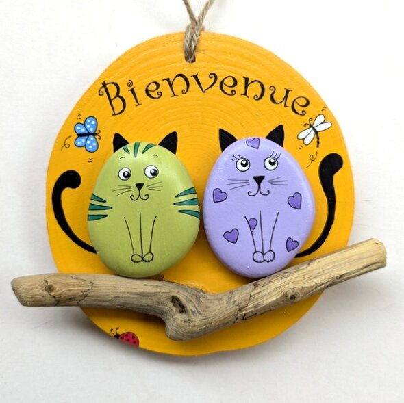 Plaque de bienvenue chats mangue