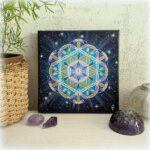 peinture vibratoire fleur de vie mauve turquoise