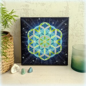 peinture vibratoire fleur de vie vert turquoise