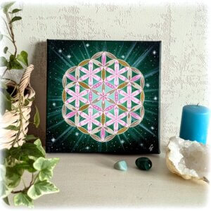 peinture vibratoire prospérité-fond vert-20x20