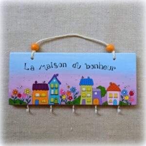 patère 5 clés la maison du bonheur-bois peint