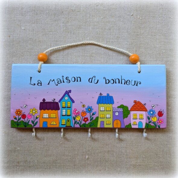 patère 5 clés la maison du bonheur-bois peint