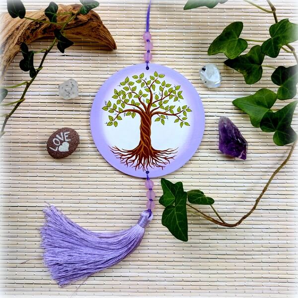 suspension zen arbre de vie-peinture sur bois