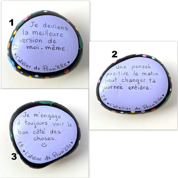 galet peint fleurs fond noir-2