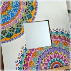 miroir bois peint-mandala couleurs lumineuses